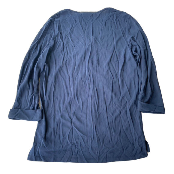 Liz Claiborne Blouse Sz M Button Front Top Blue Rolled Cuff Casual Relaxed Boho - Picture 5 of 8